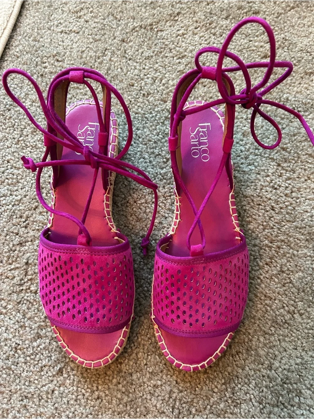 Franco Sarto Magenta Espadrille Sandals w/ ankle ties 8.5